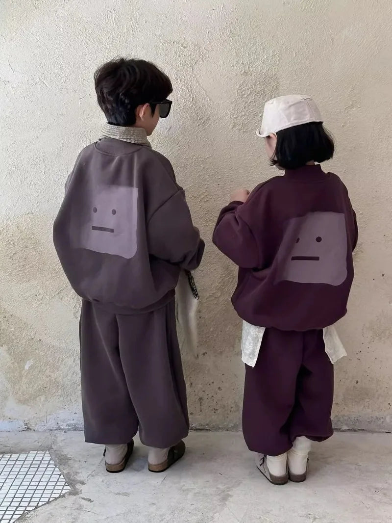 Fleece-Lined Sweatshirt Set 2025 New Children's Clothing Outdoor Clothes Boys Boys' Sets Korean Boy Outfit Top Bottom Kids Boy's