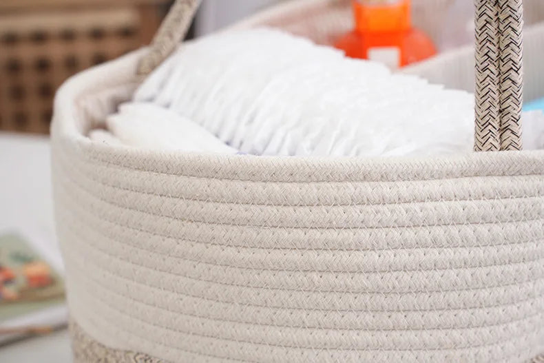 PANGDUBE Foldable Diaper Caddy Organizer - Portable Baby Storage Bag for Nursery Diaper Stackers & Caddies Cotton Linen Basket