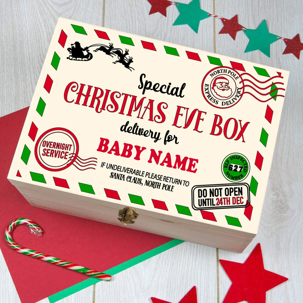 Personalized Christmas Eve Box Custom Xmas Gift Wood Box Boys Girls Cute Christmas Present Box Kids Santa Holiday Gifts Box