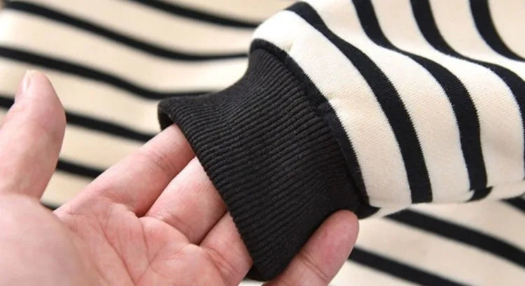 Boys' Striped Fleece-Lined Thickened Long Sleeve Sweatshirt 2025 Winter New Arrival Warm Base Layer Mid-Big Size Top