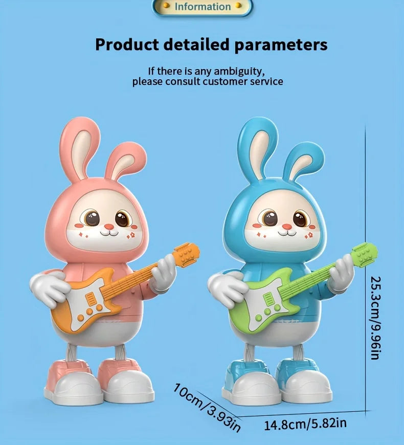 Musical Dancing Rabbit Toy with Guitar Walking Singing Bunny Moving Toys for Baby with Music & Lights for Toddlers Easter Gift