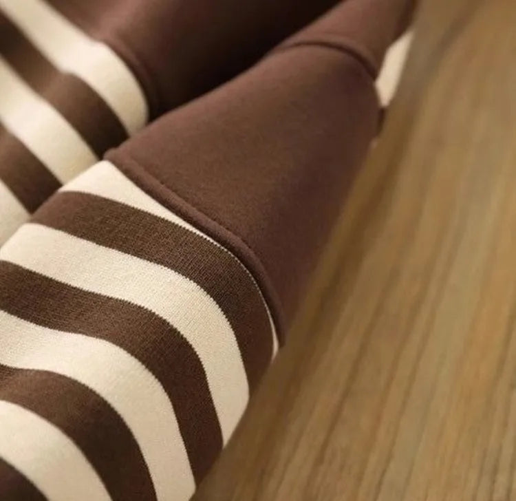 Boys' 2025 New Arrival No Hood Double Fleece-Lined Thickened Striped Crewneck Sweatshirt Autumn/Winter Trendy