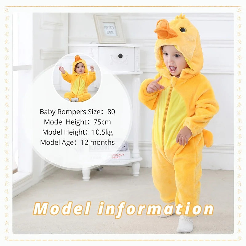 MICHLEY Halloween Costume Infant Baby Clothes Rompers Winter Flannel Hooded Bodysuits Pajamas Animals Overall Jumpsuit For Bebe