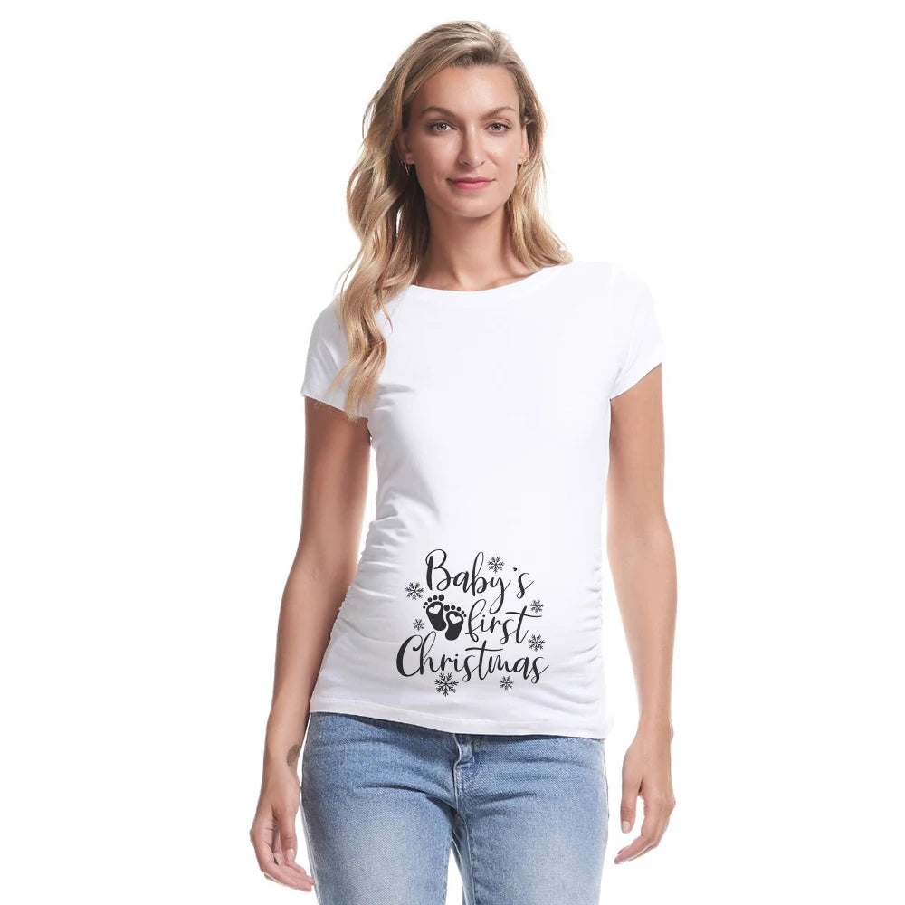 Baby 's First Christmas on The Inside Pregnancy T Shirt Maternity Shirts Xmas Pregnancy Announcement Shirt New Mom White Clothes