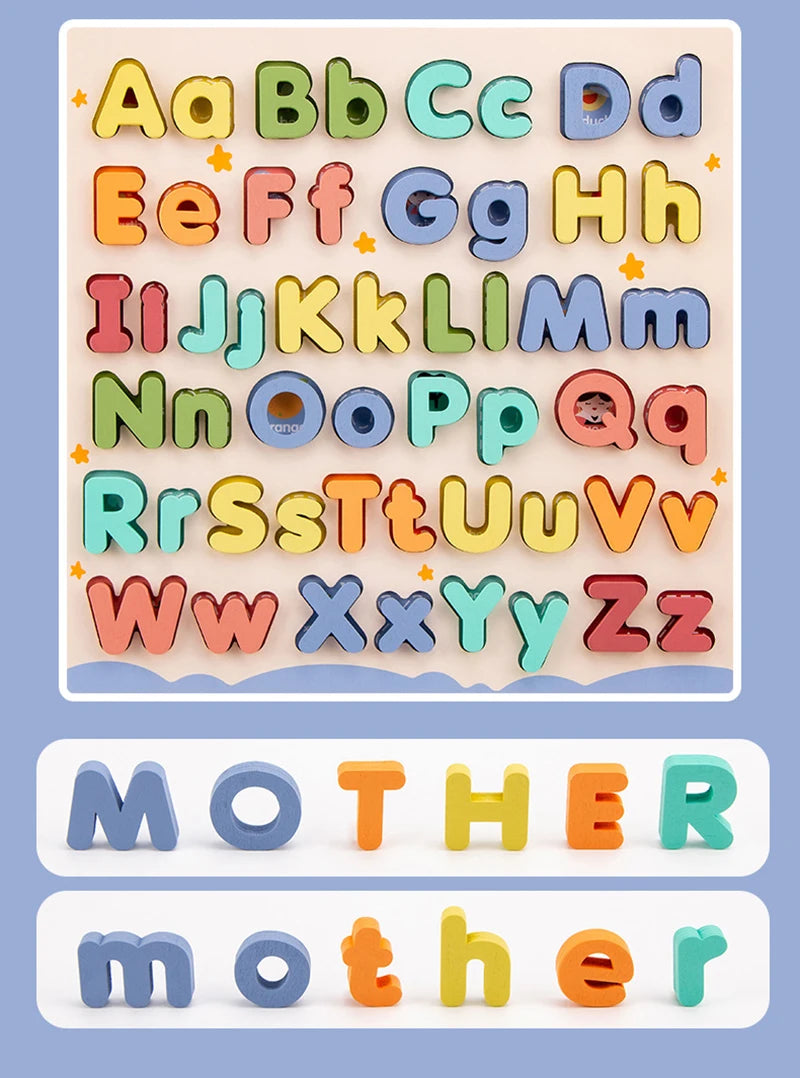 Wooden Puzzles Toys for Kids 3 Year Alphabet Numbers Children Montessori Educational Learning Toys abc Letters Preschool Gift