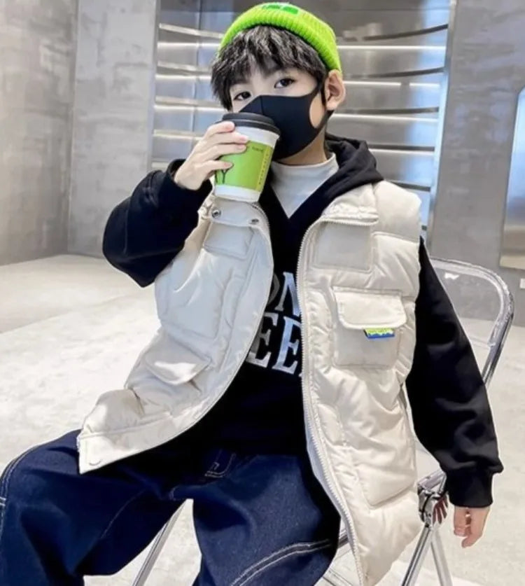 Boys' Thermal Insulated Down Jacket Autumn Winter Kids' Outerwear Plus Size Cape Vest Stylish Trendy