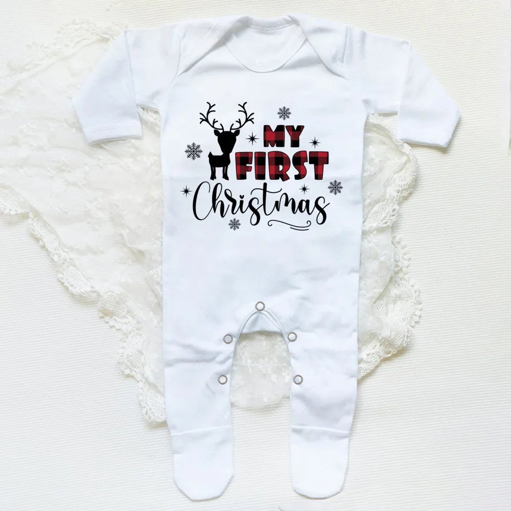 1st Christmas Babygrow Sleepsuit Boys Girls Cute Clothes Baby First Christmas Gift Toddler Xmas Sleepsuit Baby White Bodysuit