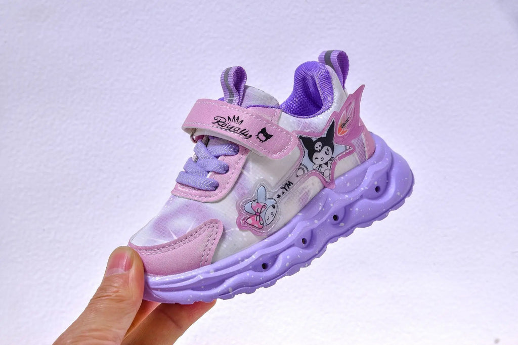 Kids'Casual Shoes Girls Led Light Cartoon PU Leather Spring Fashion Flat Bottom Anti-slip Soft Bottom Pink Purple Size 21-30