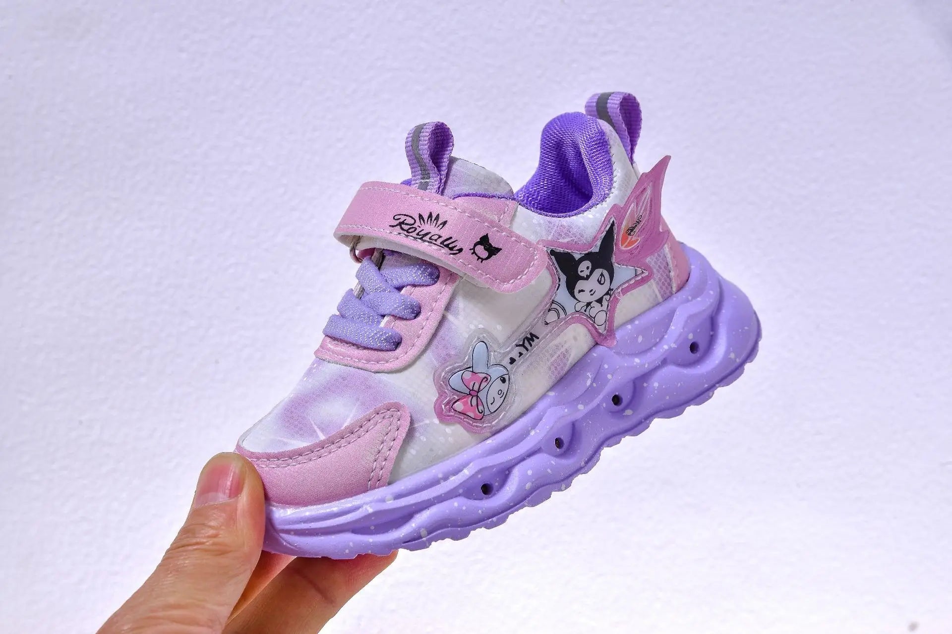 Kids'Casual Shoes Girls Led Light Cartoon PU Leather Spring Fashion Flat Bottom Anti-slip Soft Bottom Pink Purple Size 21-30