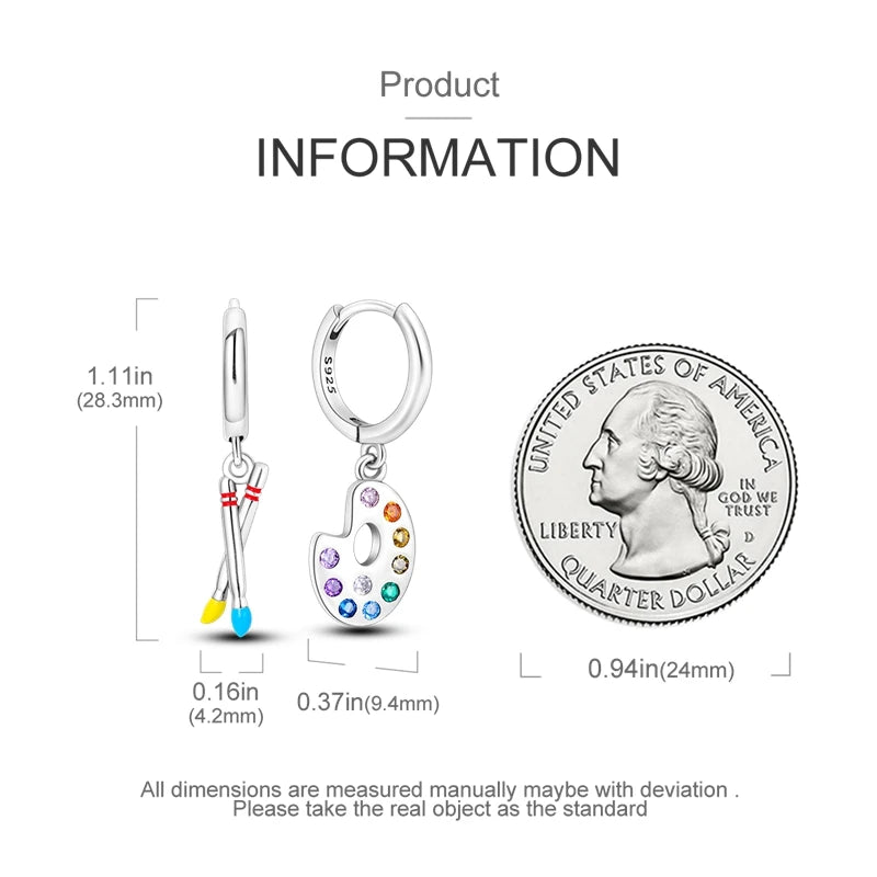 925 Sterling Silver Career Eardrop Musical Note Earrings Painter Microphone Earrings Fit For Women Workplace Birthday Gift