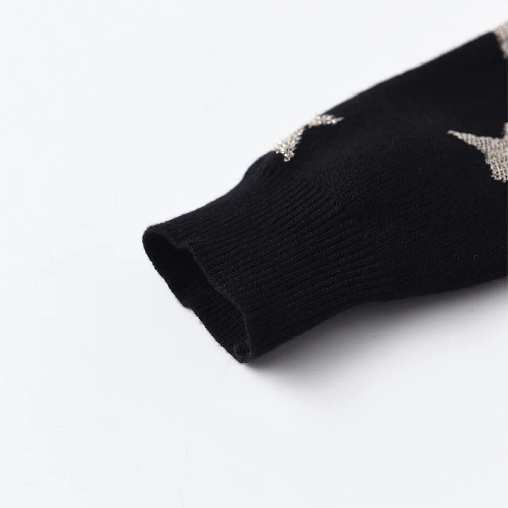 VIKITA Toddlers Silver Star Cardigans Kids Round Neck Button Sparkly Casual Daily School Street Cool Black Sweaters Outfits