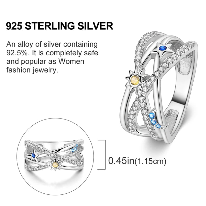 New Rings For Women 100% 925 Sterling Silver Star Moon Colorful Zircon Rings Fine Wedding Engagement Birthday Jewelry Gifts