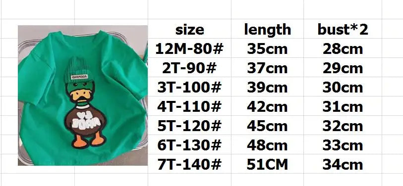 New Arrival Popular Embroidered Duck Casual Short Sleeve Boy T-shirt 2-6Year Children Baby Summer T-shirt For Boys Girls Tops