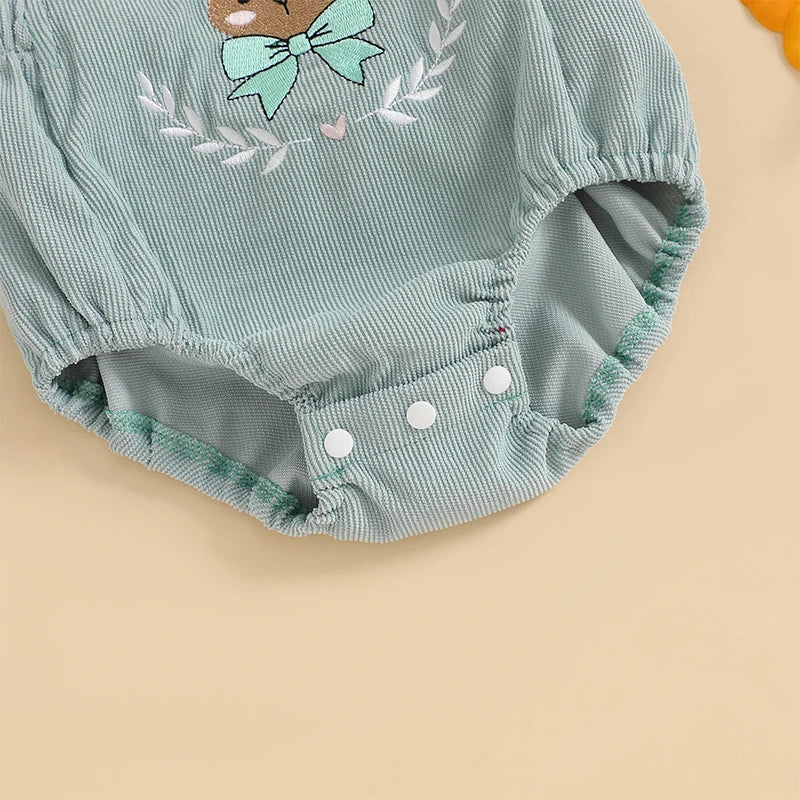 Infant Easter Jumpsuit with Sleeveless Design and Adorable Bunny Embroidery Cute Newborn Overall for Spring Celebrations