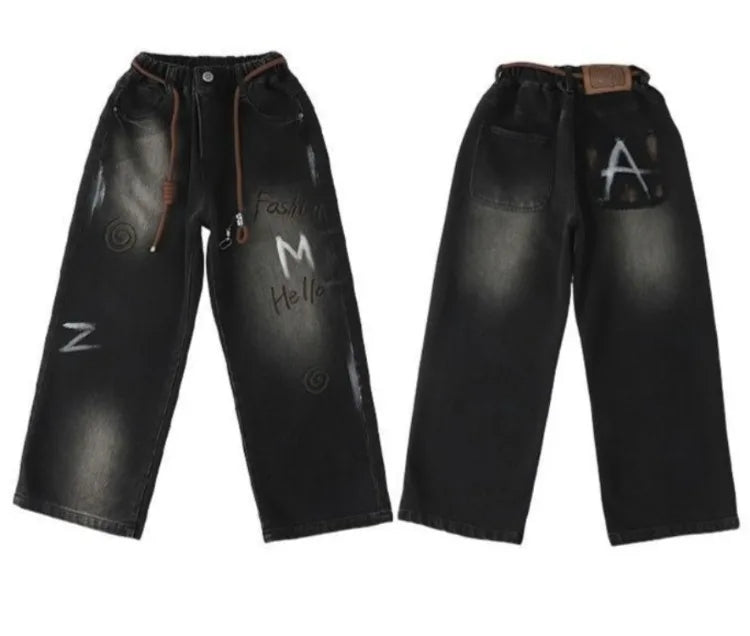 Boys' Trendy Streetwear Jeans for Spring/Fall - Loose Fit Straight-Leg Wide-Leg Denim Pants for Boys 8-14