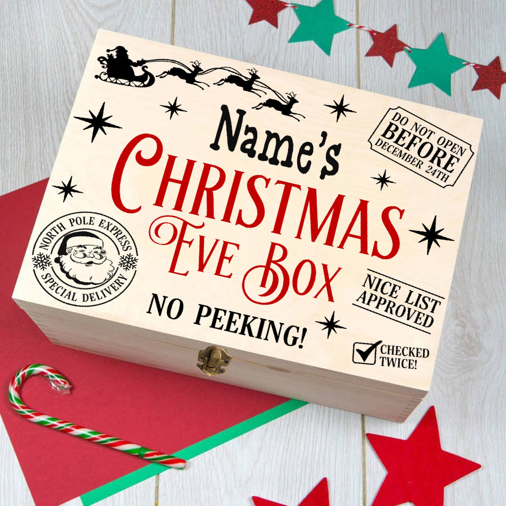 Personalized Christmas Eve Box Custom Xmas Gift Wood Box Boys Girls Cute Christmas Present Box Kids Santa Holiday Gifts Box