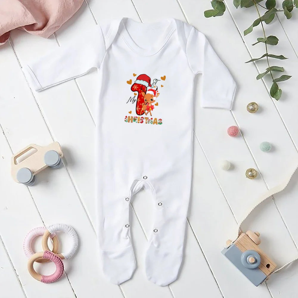 Baby Babygrow My 1st Christmas Printed Sleepsuit Xmas Outfit Toddler Long Sleeve Romper Infant Clothes Newborn Bodysuit