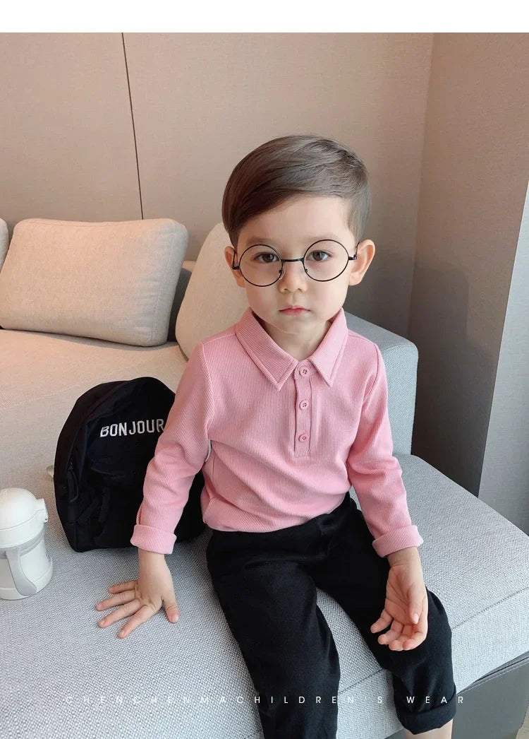 Boys Polo Shirts Long Sleeve Tops for Kids Solid Color Children T-shirt Cotton  Baby Tops Toddler Spring Autumn Outwear