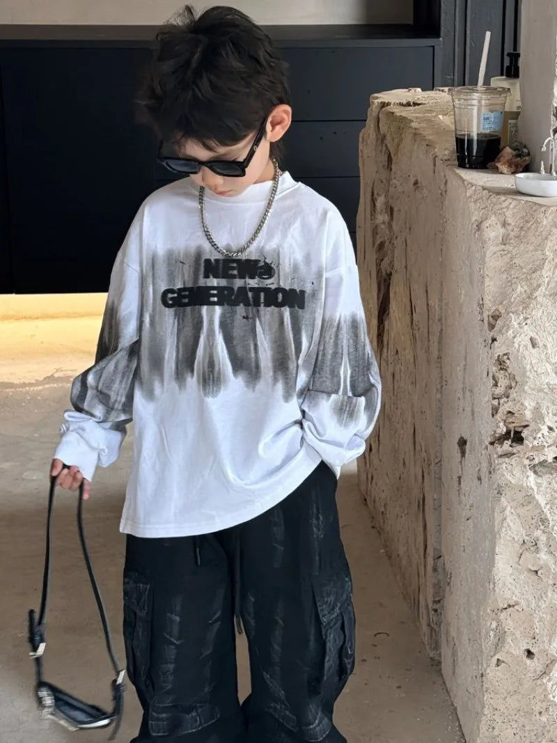 Loose and Casual Children's Clothing From 8 To 12 Years Boy Boys Wear T Shirt Kids Cartoon Fashion Spring Autumn Clothes T-shirt