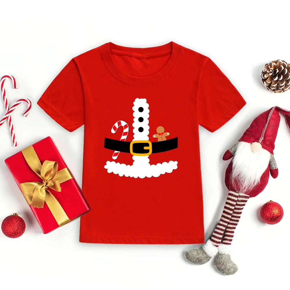 Christmas Santa Belt Kids T-shirt Boy Girl Clothes Toddler Funny Christmas Shirt Santa Costume Shirts Xmas Party Kid Gift Shirt