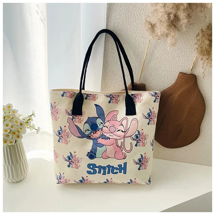 Kawaii Lilo & Stitch Large Canvas Bag Shoulder Bag Handbag Print Handbag Women's Large Capacity ShoppingBag Commuter Tote Bag