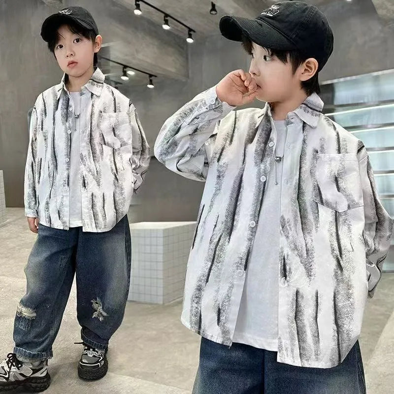 2025 New Boys' Spring Autumn Long Sleeve Shirt Toddler Boys Stylish Long Sleeve Shirt Trendy Design for Kids