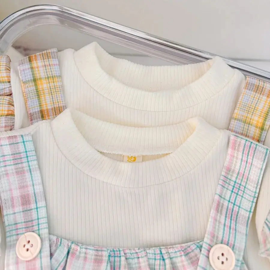 Small Plaid Baby Girl Dress, Spring And Autumn New Cartoon Rabbit Children'S Long Sleeved Clothes (9 Months -3 Years Old)