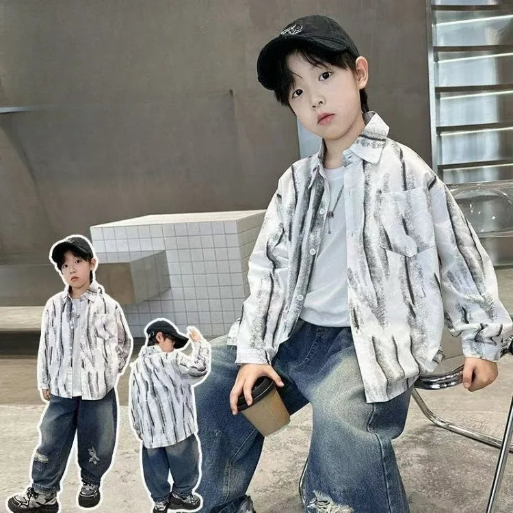 2025 New Boys' Spring Autumn Long Sleeve Shirt Toddler Boys Stylish Long Sleeve Shirt Trendy Design for Kids
