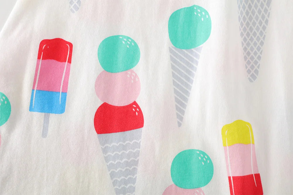 VIKITA Girls Camisole Sling Suspenders Sleeveless Summer Dress Kids Ice Cream Print Flare Sleeve Dresses Children Clothing