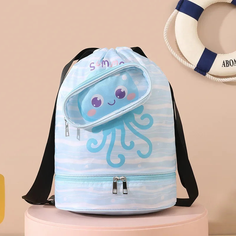 Drawstring Gym Bag for Kids Waterproof Drawstring Backpack Swim Bag with Compartment Pull String Sport Bag for Wet Swimming