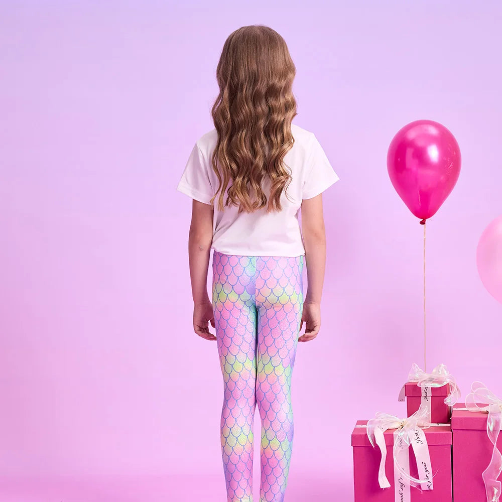 VIKITA Kids Mermaid Print Leggings Girls Colorful Skinny Pants Toddler Casual Pencil Trousers Daily Casual Wear Children Clothes