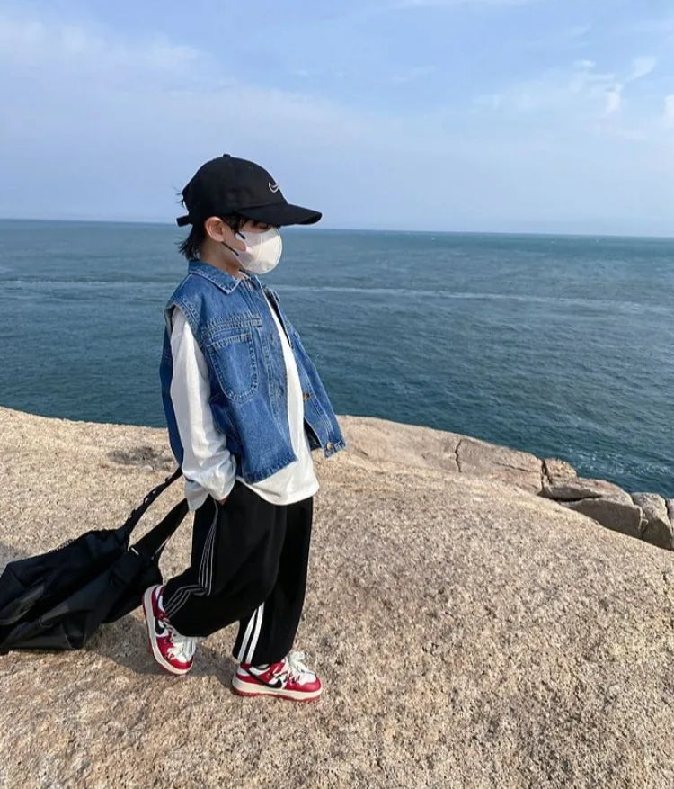 2025 New Boys Denim Vest Sleeveless Toddler Boys Spring Autumn Stylish Kids Jacket