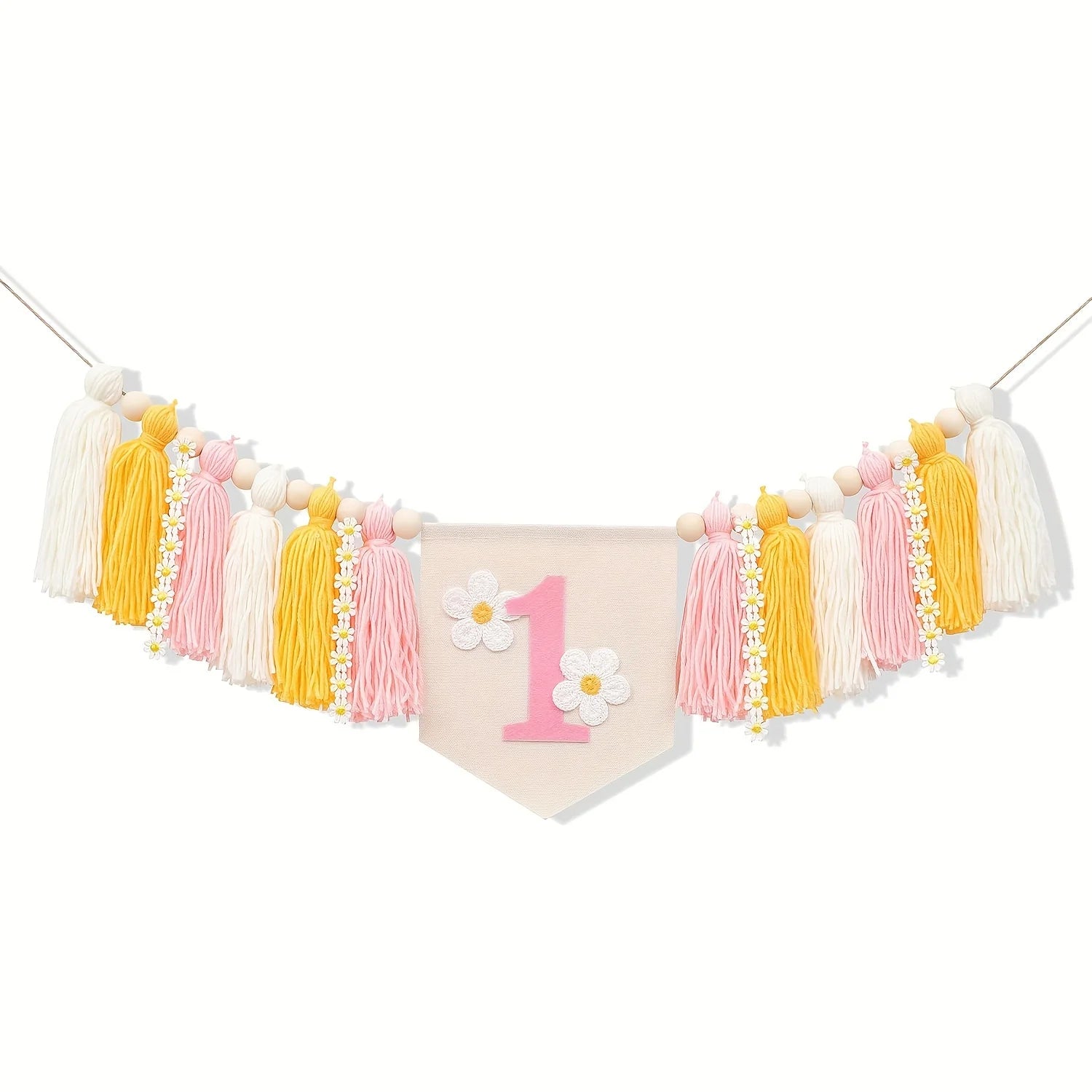 Daisy 1st Happy Birthday Banner Highchair Banner Tassels for Girl&Boy Birthday Party Decoration Baby Birthday Photo Props