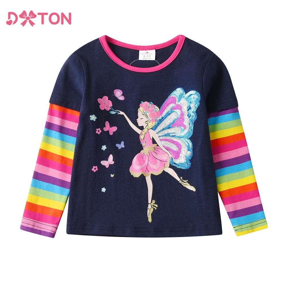 DXTON Toddlers Girls T-shirt Autumn Spring Children Long Sleeve T-shirts Floral Kids Top Tee For Girls Butterfly Cotton Clothing