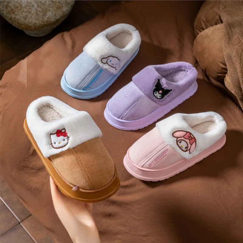 Kids' Slippers House Shoes Cinnamoroll Kuromi Winter Shoes For Children Warm Thick Bottom Anti-slip Pink Blue Shoes Size 38-41