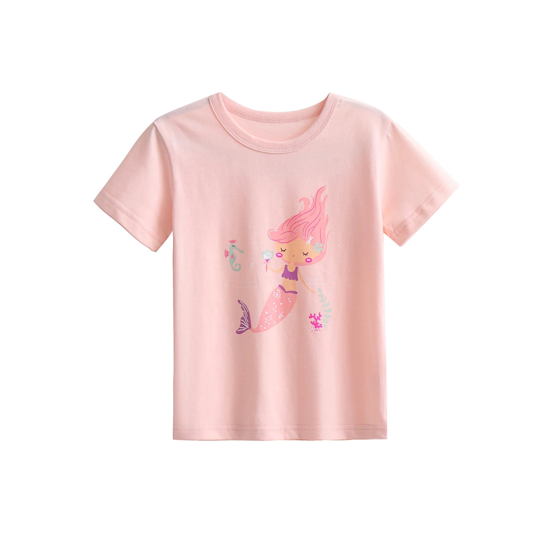 2025 Summer 2 3 4 6 8 10 Years Children Cotton Cartoon Star Bird Cat Rabbit Animal Print Short-Sleeve T-Shirt For Kids Baby Girl
