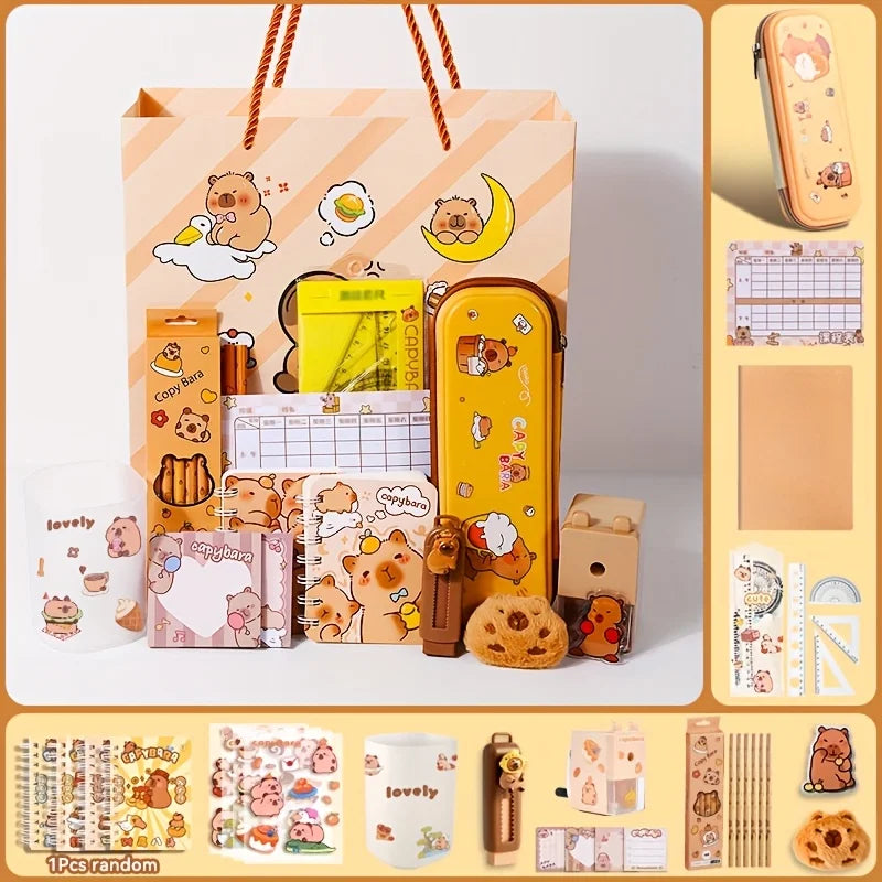 Capybara Stationery Gift Box Set Pencil Case Notebook Pencil Eraser Ruler Kawaii Student Back to School Learning Supplies