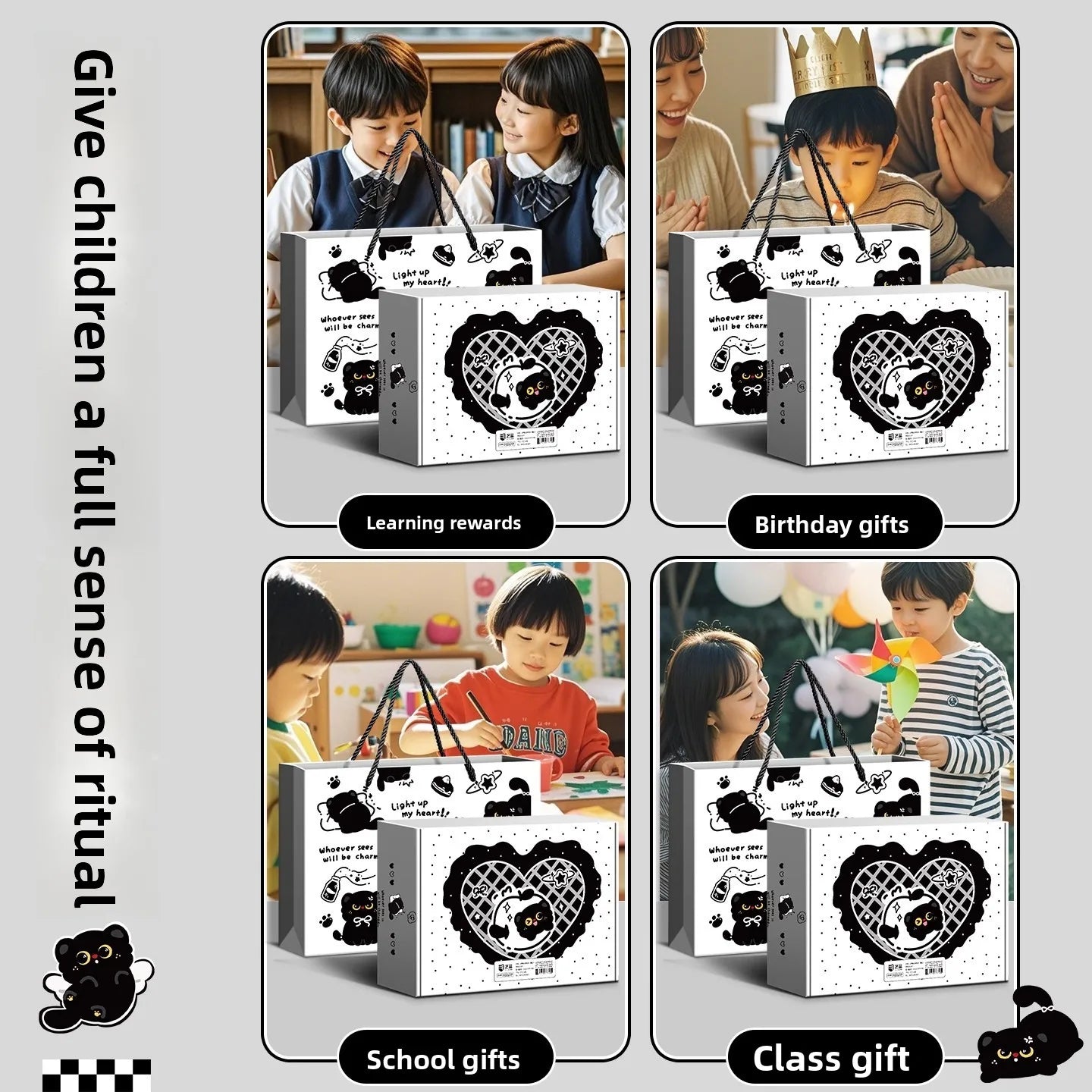 Black Kitten Stationery Set - Cute Cat School Supplies for Students, Aesthetic Pen & Pouch Back-to-School Kit