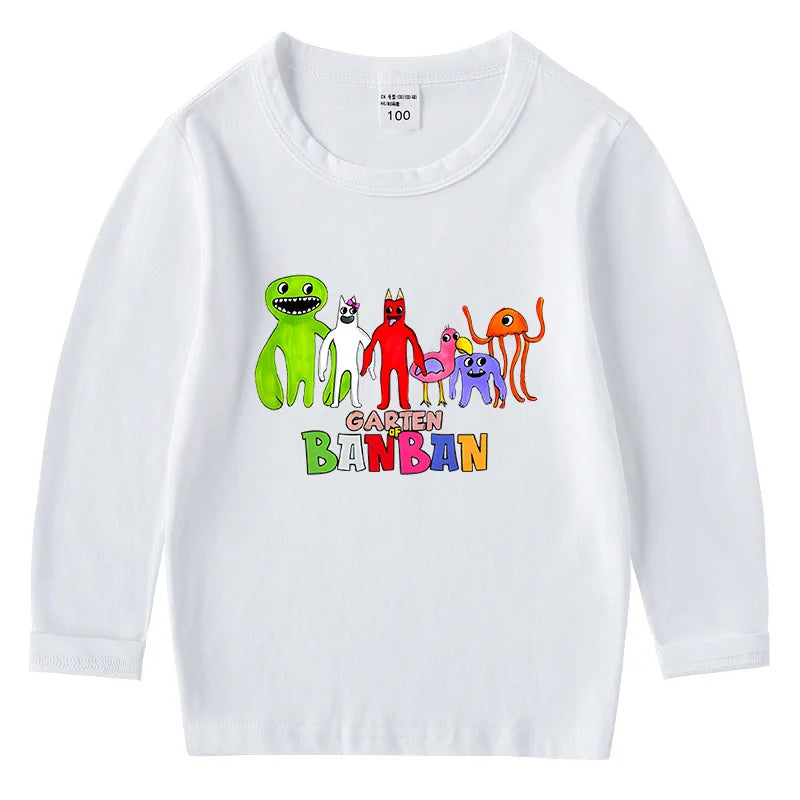 Hot Game Garden of Banban Print Cartoon 2-8Year Kids T-shirt Girls Clothes Spring Baby Boys Long Sleeve T shirt Children Tops