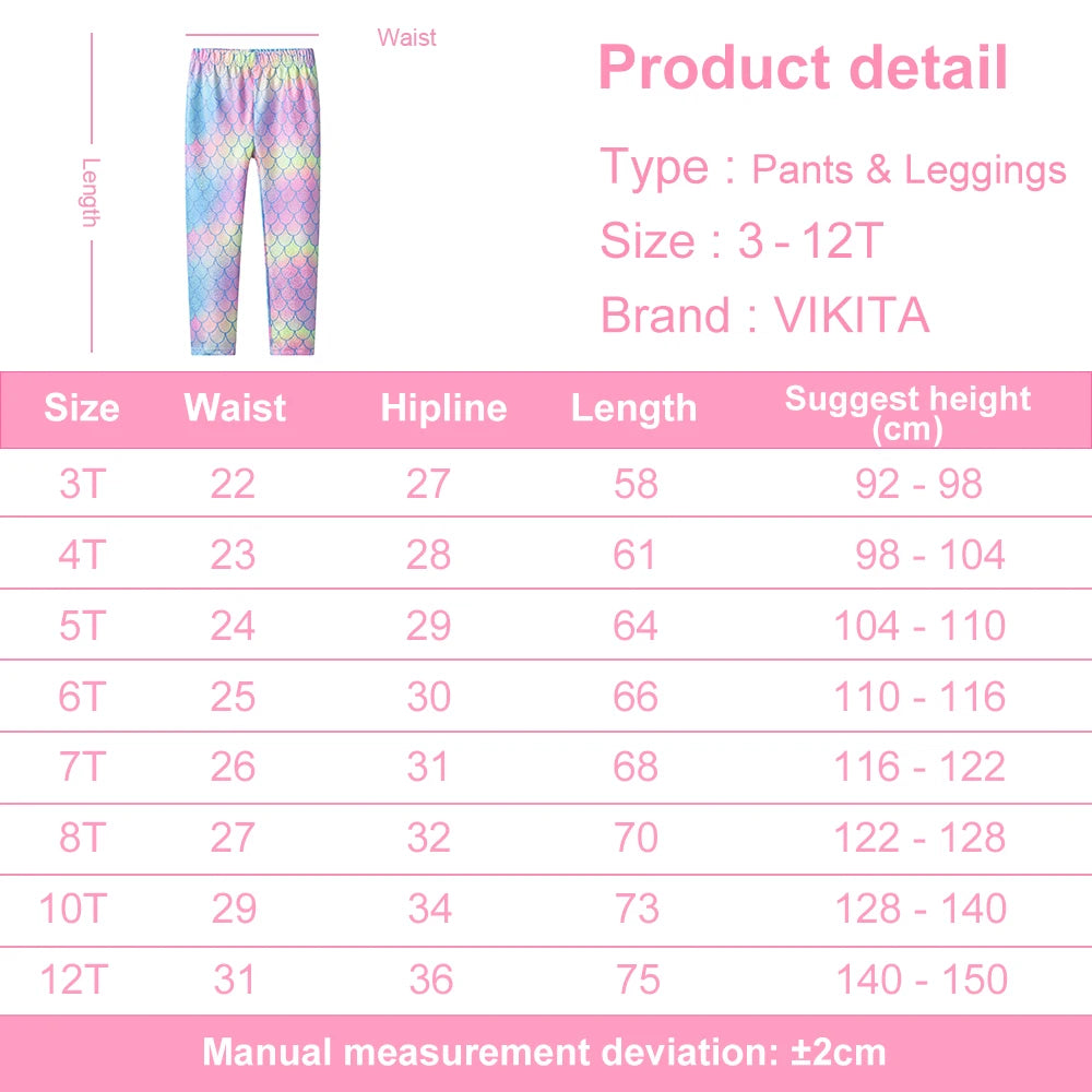 VIKITA Kids Mermaid Print Leggings Girls Colorful Skinny Pants Toddler Casual Pencil Trousers Daily Casual Wear Children Clothes