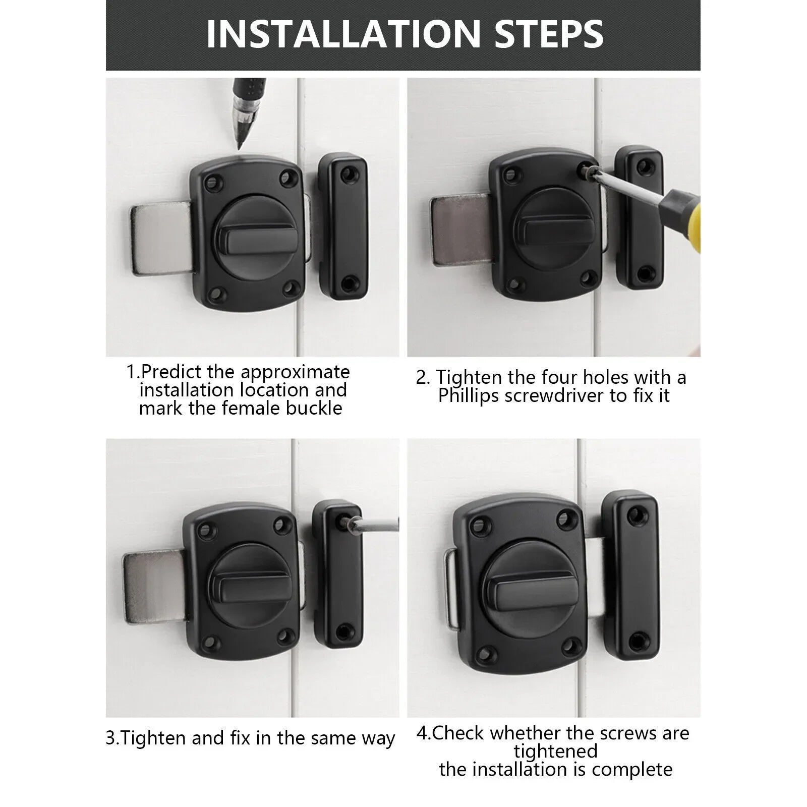 Gate Latch Slide Bolt Latches Lock, Safety Double Sided Gate Hardware