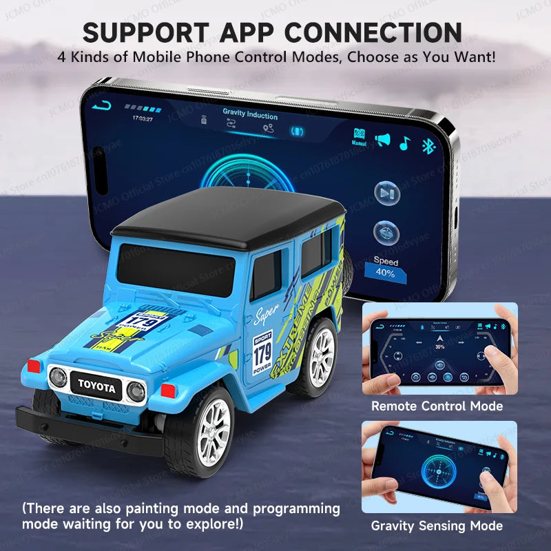 JCMO Mini RC Car 1:64 App/2.4Ghz Remote Control Desktop Small Portable Toy Off Road Vehicle Alloy Carshell For Children Gift New