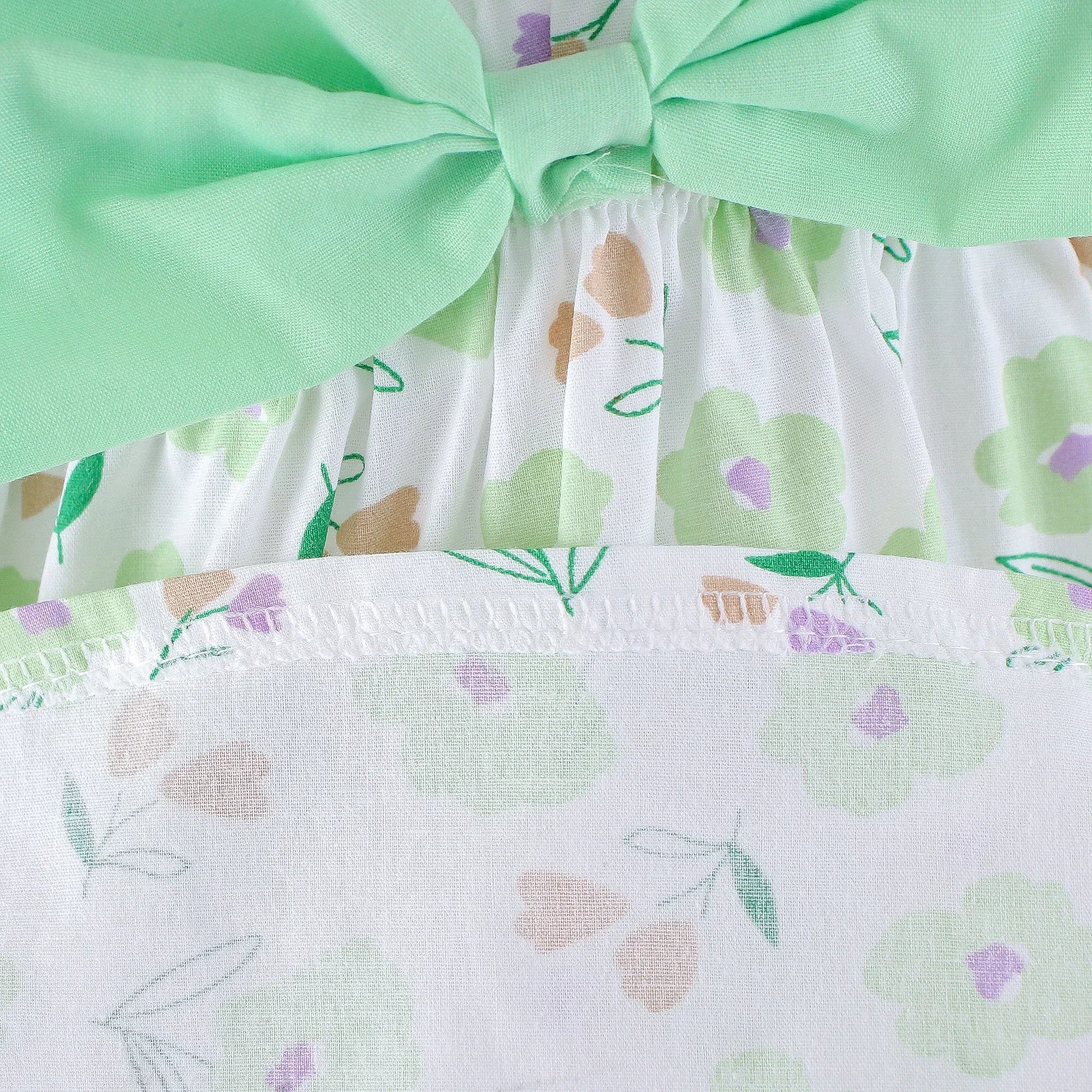 Girls' New Summer Dress Children's Small Flower Print Back Elastic Waist Solid Bow Princess Dress and Hat Two Piece Set