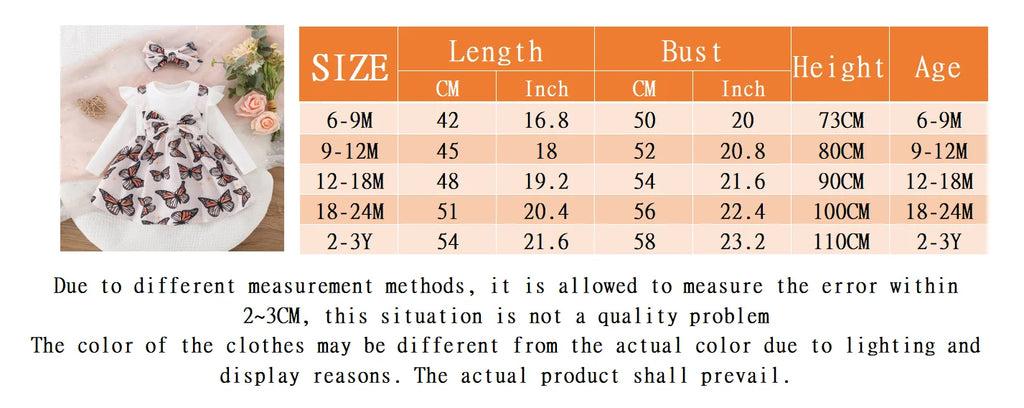 Spring And Autumn New White Long Sleeve Baby Girl Dress, Cute Butterfly Children'S Clothing (6 Months -3 Years Old)