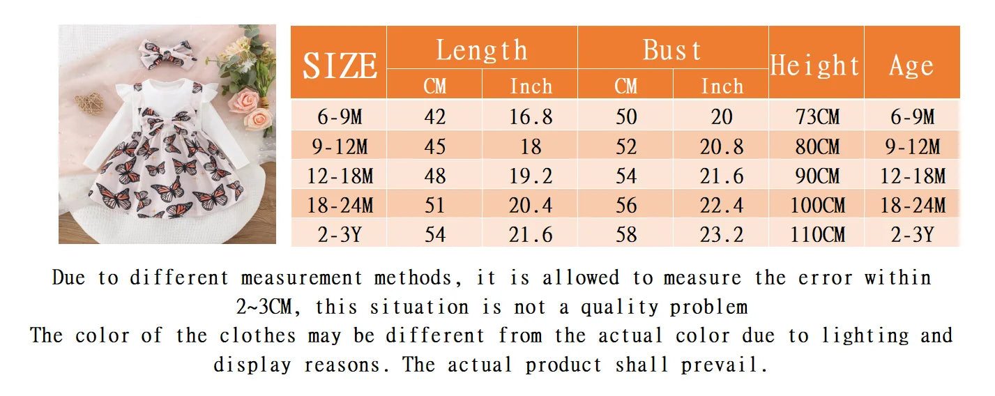 Spring And Autumn New White Long Sleeve Baby Girl Dress, Cute Butterfly Children'S Clothing (6 Months -3 Years Old)