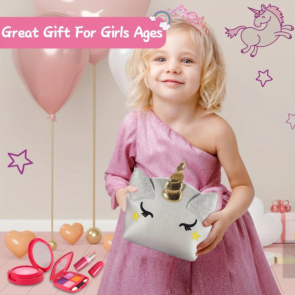 Girl Pretend Makeup for Toddlers Kids Play Makeup for Little Girls with Unicorn Purse Bag Toddler Makeup Kit Fake Make Up Toys