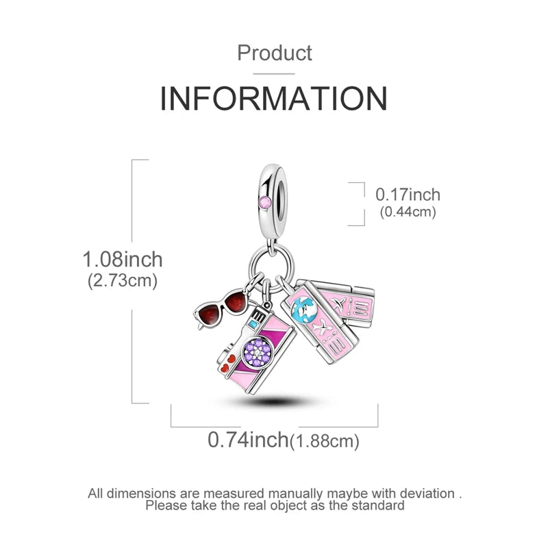 Pink Series Original 925 Sterling Silver Charm Bead Travel Airplane Pendant Fit Original Bracelet Necklace For Women DIY Gift