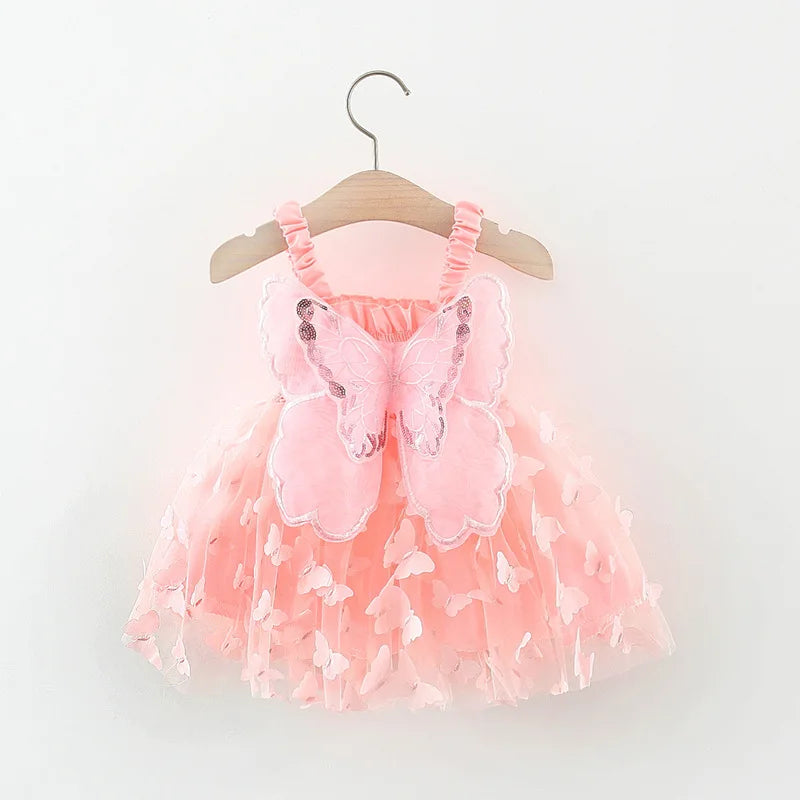 Summer New Princess Style Baby Girl Dress, Butterfly Chiffon Suspender Children'S Clothing For Babies Aged 9 Months To 3 Years