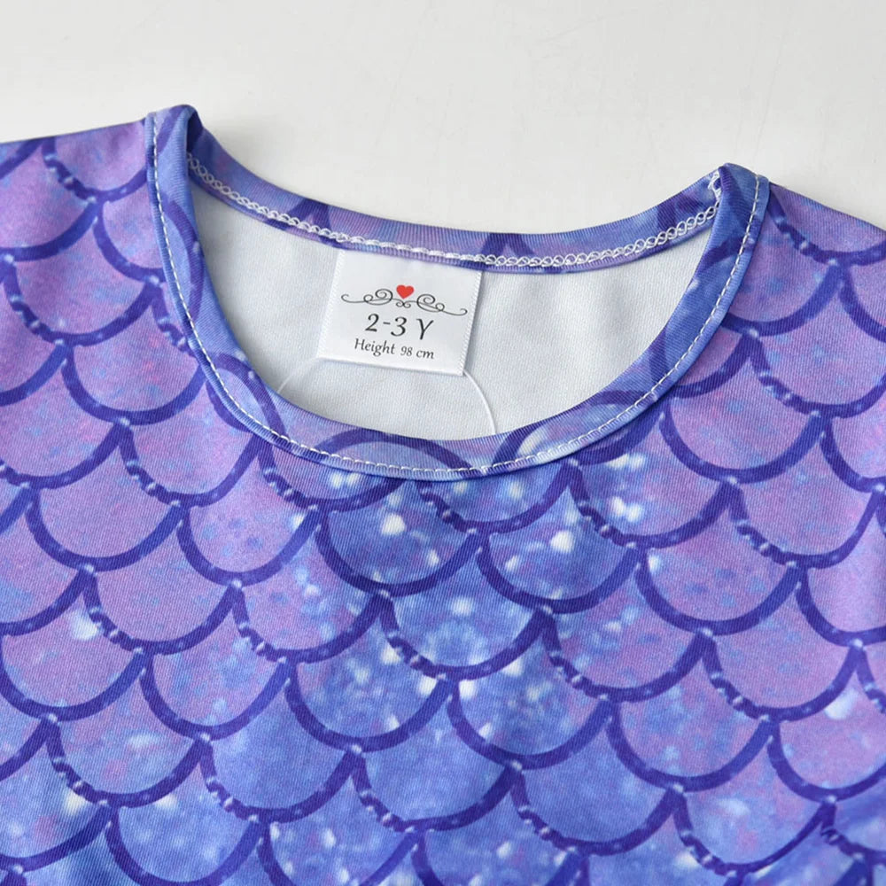 VIKITA Girls Mermaid Print Princess Dress Girl Cake Layered Performance Tutu Dresses Kids Long Sleeve Autumn Winter Party Dress