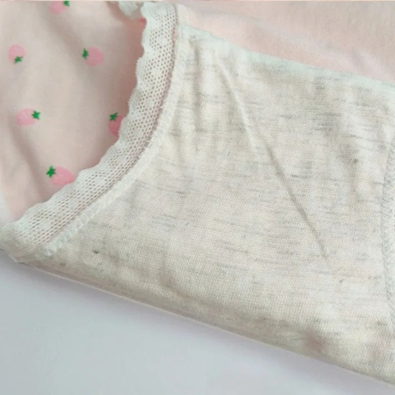 5PCS Girls Cotton Soft Antibacterial Briefs Kids Pink Strawberry Print Knickers 7+y Young Children Breathable Comfort Underwears
